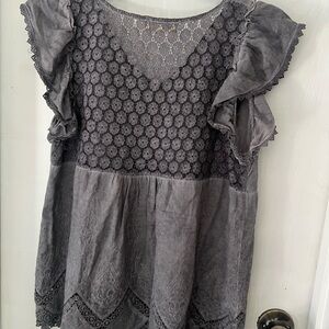 Altar'd State Gray Ruffled Asymmetrical Blouse